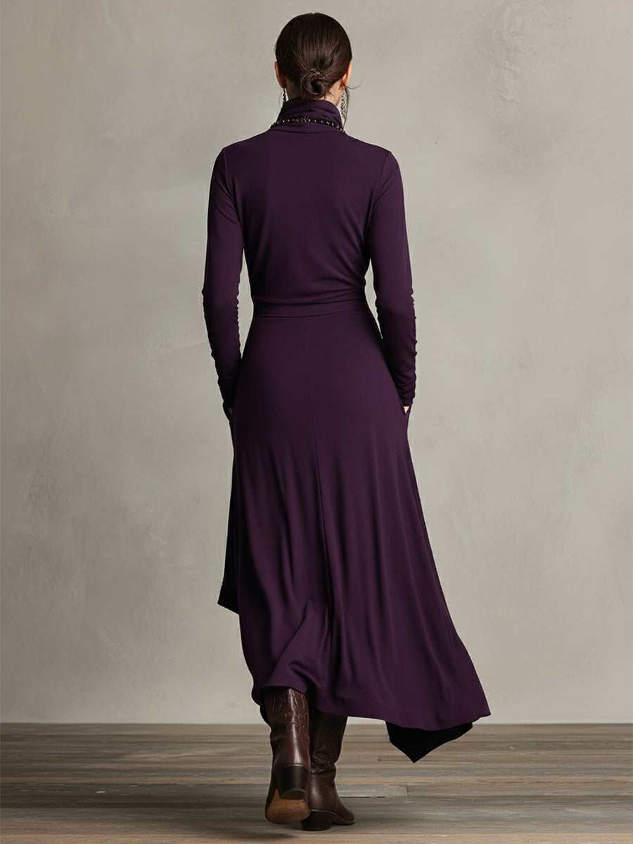 Natalia | Asymmetrical Knit Maxi Dress with Roll Neck