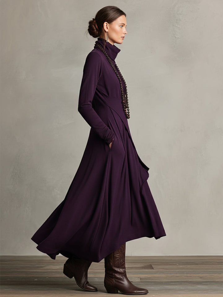 Natalia | Asymmetrical Knit Maxi Dress with Roll Neck