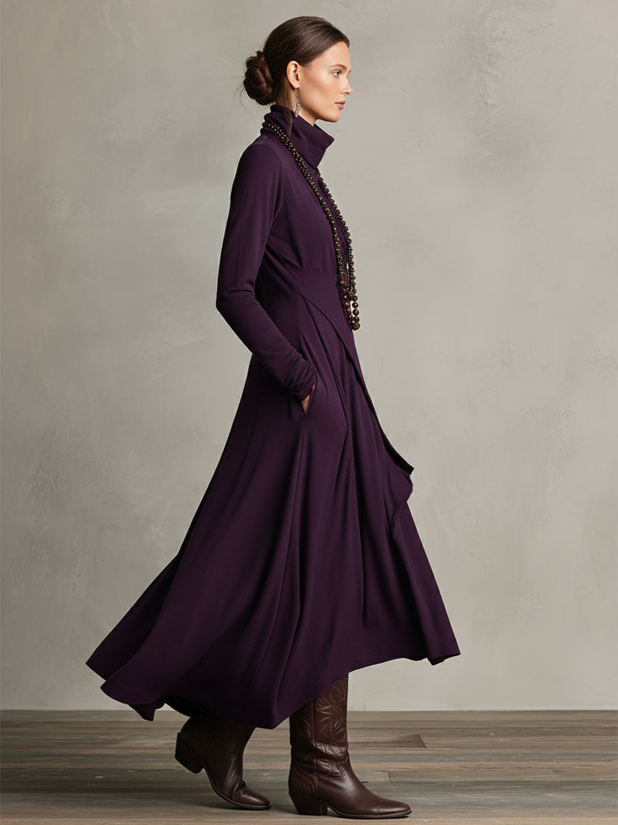 Natalia | Asymmetrical Knit Maxi Dress with Turtleneck
